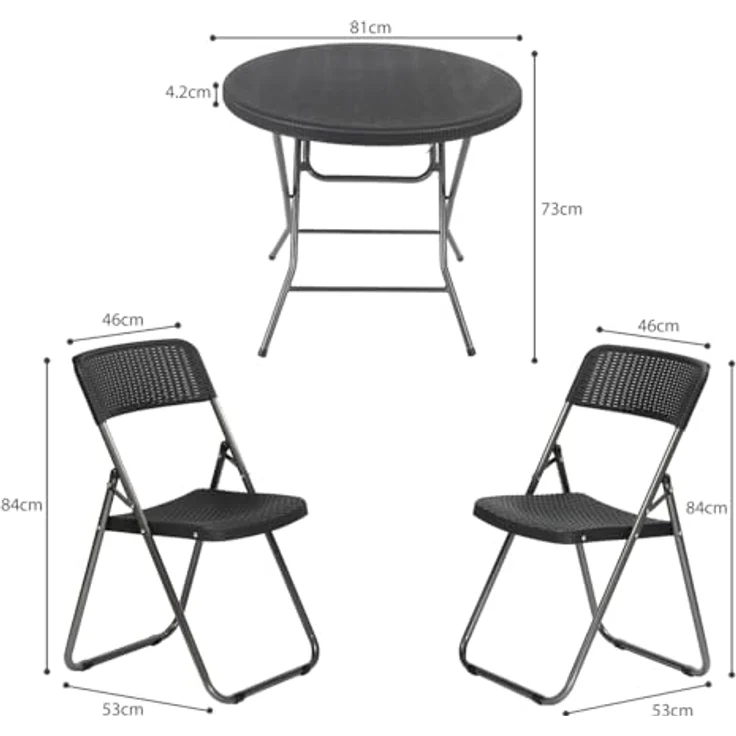 Sekey Balkonset 3 Teilig, Klappbar Balkonset Kleiner Balkon 2 Personen, Bistro Gartenmöbel Set Rattan Wetterfest, Belastbarkeit Klappstuhl 200KG & Klapptisch 50KG, Balkonmöbel Set Bistro – Bild 7