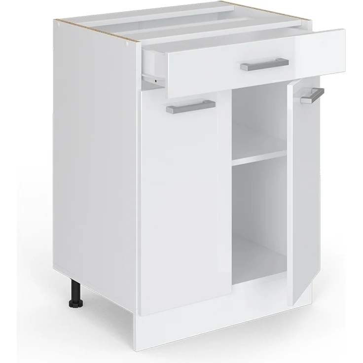 Küchenunterschrank R-Line Weiß Hochglanz 60 cm mit Schublade, AP Eiche Vicco – Bild 4