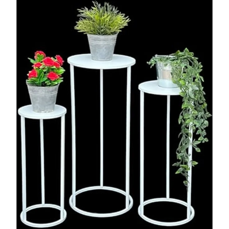 DanDiBo Blumenhocker Metall Weiß Rund Blumenständer Beistelltisch 96483 3er Set Blumensäule Modern Pflanzenständer Pflanzenhocker – Bild 5