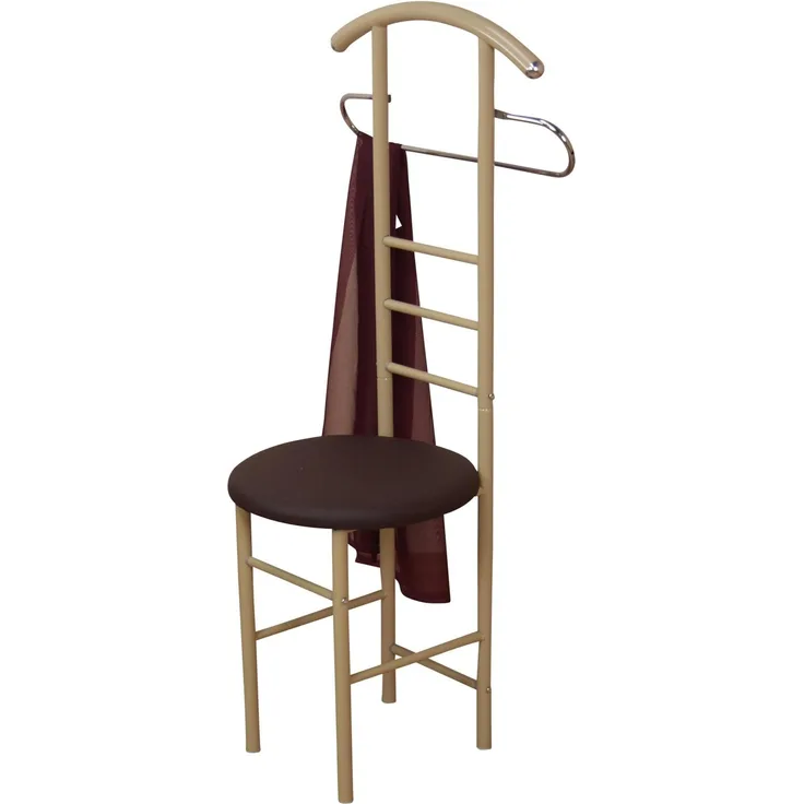 Herrendiener, Stummer Diener "Gustav" mit gepolsterter Sitzfläche, beige / braun