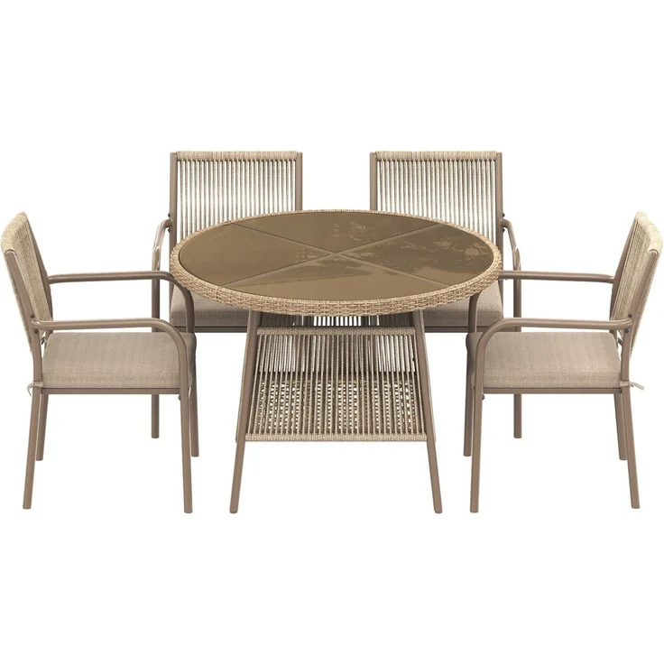 Gartenlounge-Set mit rundem Glastisch und 4 Stühlen, 5-teilig, Loungeset, Essgruppe für Garten – Bild 7