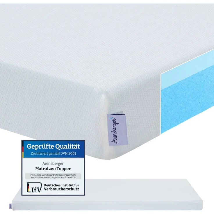 Arensberger Matratzen Topper LUXURY, 90x200cm, Gelschaum und Memory Gel Foam Matratzentopper, waschbar, geeignet für Federkern & Matratzen, Höhe 10cm – Bild 9