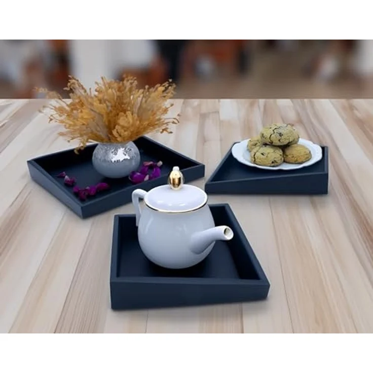 Spetebo Servierteller Deko Tablett 3er Set mit asymmetrischer Form, Holz, (Set, 3-tlg, 3 x Serviertablett), Serviertablett aus Holz im modernen Design – Bild 5