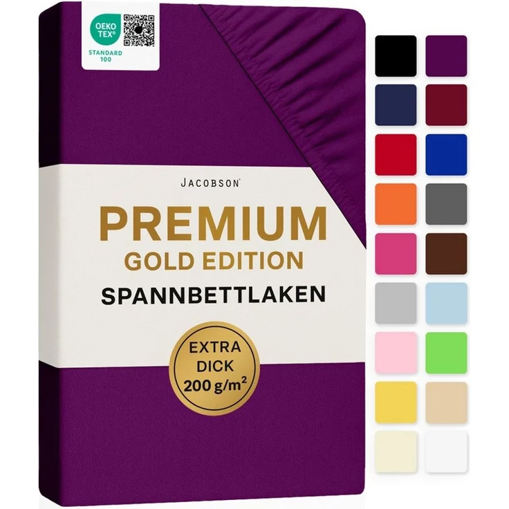 Jacobson Spannbettlaken PREMIUM 200 g/m² Jersey aus 97% Baumwolle & 3% Elasthan, Extra dichtes Bettlaken mit maximalem Halt – Bild 1