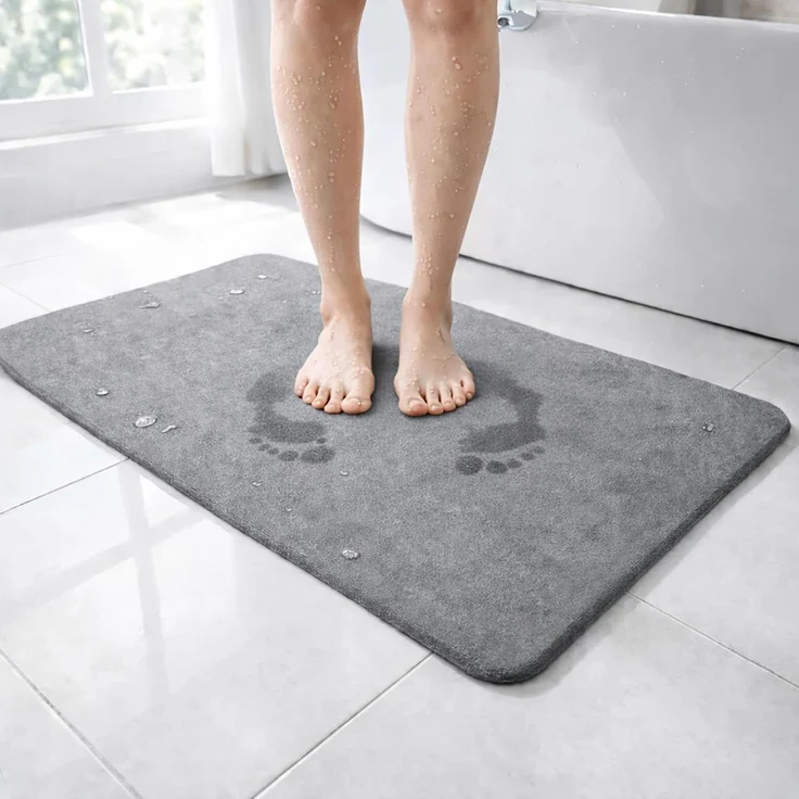 BURI Badematte 60x39x1 cm aus Kieselgur grau – rutschfeste Steinmatte, wasserabsorbierend & schnelltrocknend, antibakterielle Duschmatte, langlebiger Badvorleger mit Antirutschmatte – Bild 1