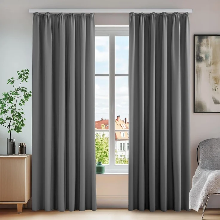 Verdunklungsvorhänge Thermo H260 x B140 cm (2er Pack) Hellgrau – Bild 1