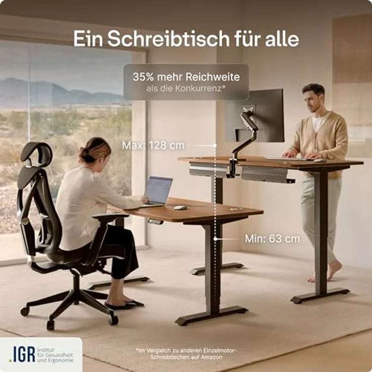 Höhenverstellbarer Schreibtisch - Höhenverstellbar Elektrisch mit Flüsterleisem Dual-Motor & Touchscreen - Hohe Tragfähigkeit - Stehtisch von Desktronic, Schwarz + Nussbaum, 160x80 cm – Bild 8