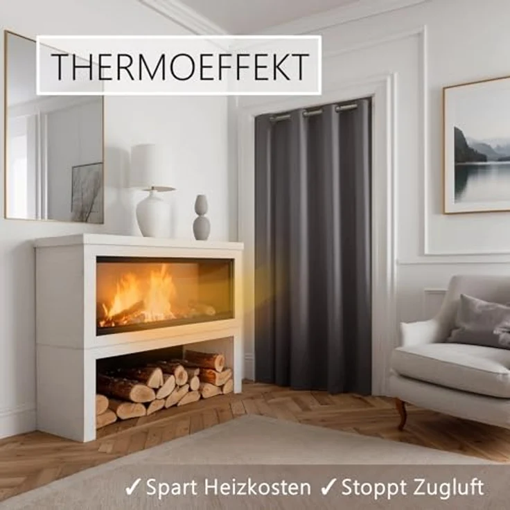 tinycurtains Türvorhang für alle gängigen Türgrößen, Thermovorhang (ohne Stange) Türgardine, Ösen (1 St), abdunkelnd, 100% Polyester, blickdicht grau Nebula 200x150cm Vorhang für Tür, Schrank & Fenster – Bild 4