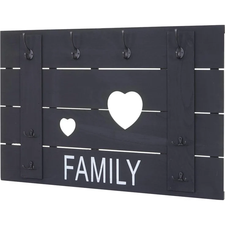 MCW Wandgarderobe, Grau, Holz, 90x60x3 cm, mit 4 großen und 4 kleinen Haken, im Shabby-Look