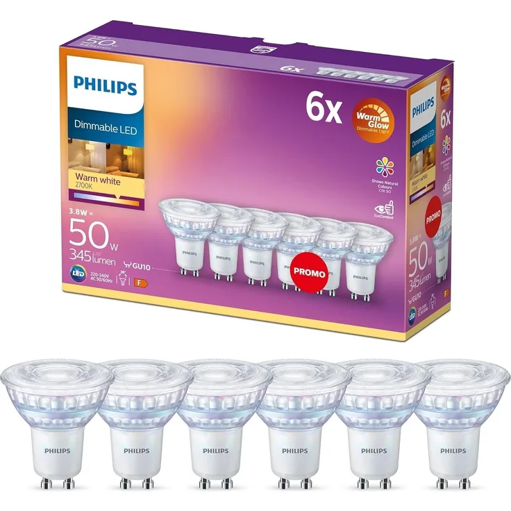Philips LED-Lampe LEDClassic 50W GU10 WW 36D WGD 6CT/4 GU10