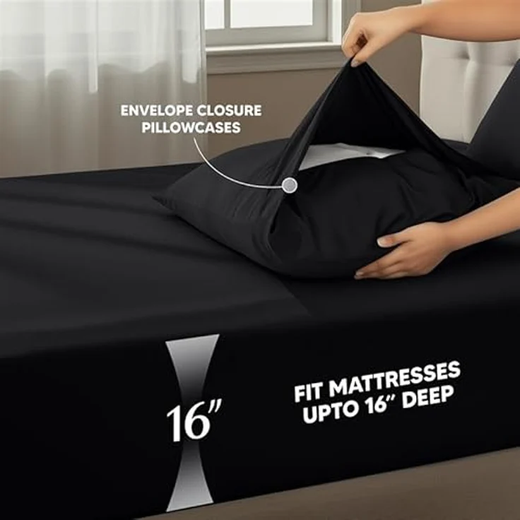 Utopia Bedding Bettwäscheset, 4-teilig, gebürstete Mikrofaser, schrumpft und lichtbeständig, pflegeleicht (Voll, Schwarz) – Bild 4
