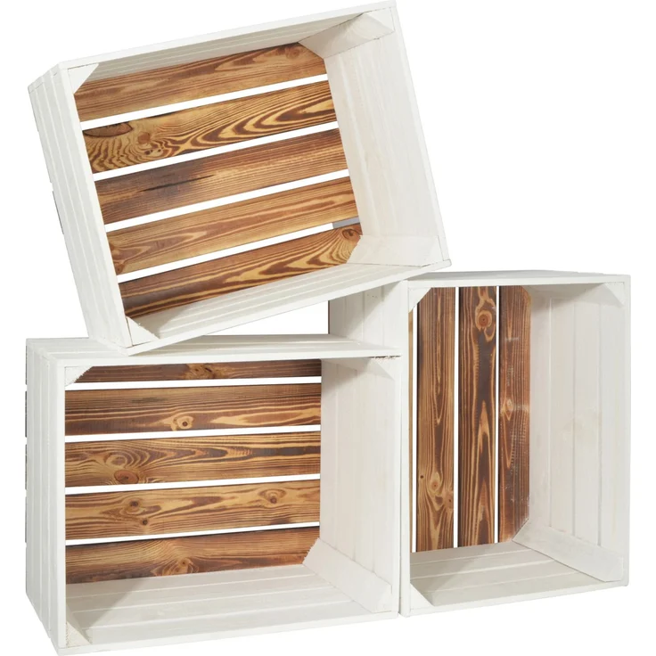 CHICCIE 4 Set Holzkiste Grete Weiß Geflammt - Obstkiste Dekokiste Weinkiste – Bild 3