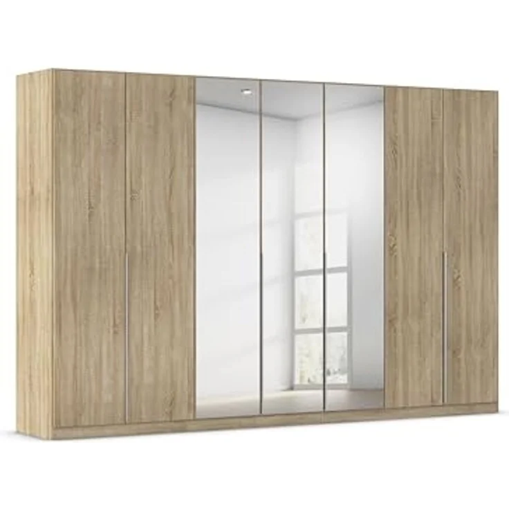 Rauch Möbel Alabama, Kleiderschrank für Schlafzimmer, Kinderzimmer, Wohnzimmer, Garderobe, Flur, 7-türig, Spiegel, mit Zubehör Premium, Farbe Eiche Sonoma, Holz, Breite 315 cm – Bild 1