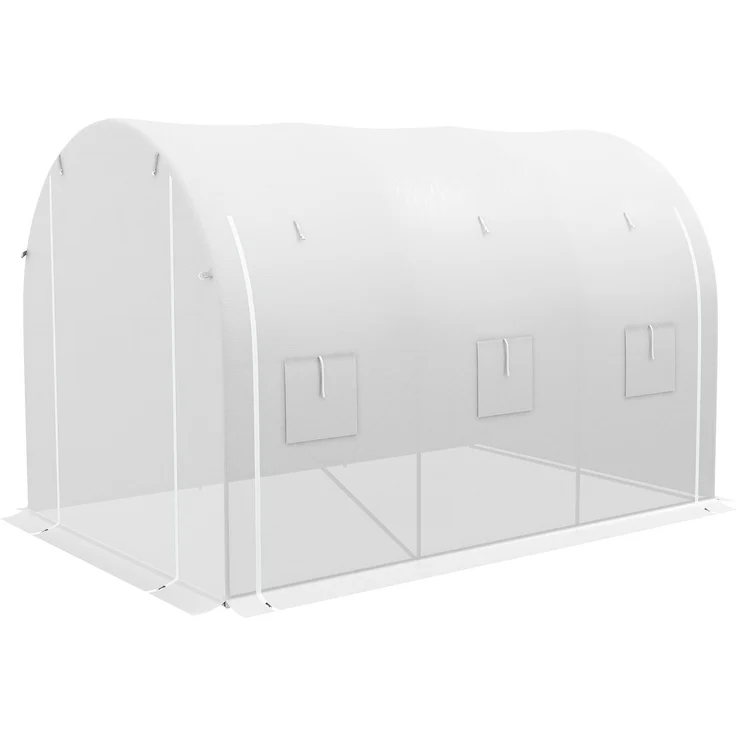 Wohnora-6 m² großes Gartengewächshaus (3 x 2 m), mit einer Tür und zwei aufrollbaren Seitenwänden mit Reißverschluss, sechs Fenstern, weiß,H 2000cm x T 1100cm x B 1960cm – Bild 3