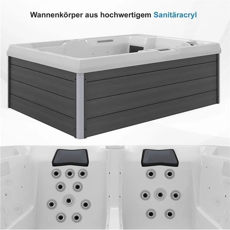 TroniTechnik Whirlpool Outdoor Whirlpool ELBA weiß, (3-tlg), mit integrierter LED Beleuchtung, Massagefunktion und Wasserspiel – Bild 9