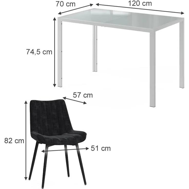 Esstisch Set Grand Weiß 120x70 cm mit 4 Stühlen (Schwarz) Vicco – Bild 3