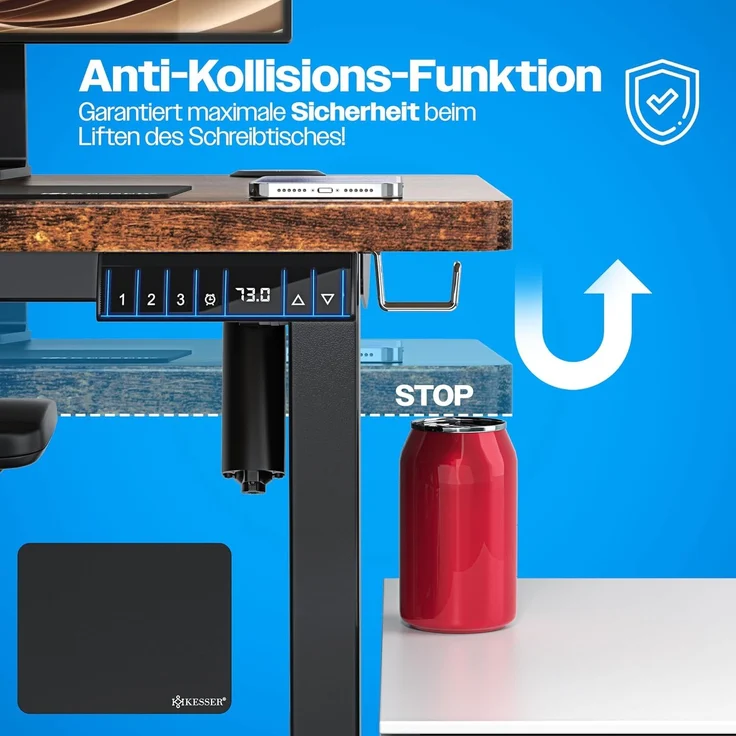 KESSER® Höhenverstellbarer Schreibtisch elektrisch | Ergonomisch Steh-Sitz Schreibtisch | 3-Funktions-Memory Steuerung | Inkl. 360° Rollen & USB-Ladeanschluss | Computertisch für Homeoffice Braun, 160 x 70 cm – Bild 9