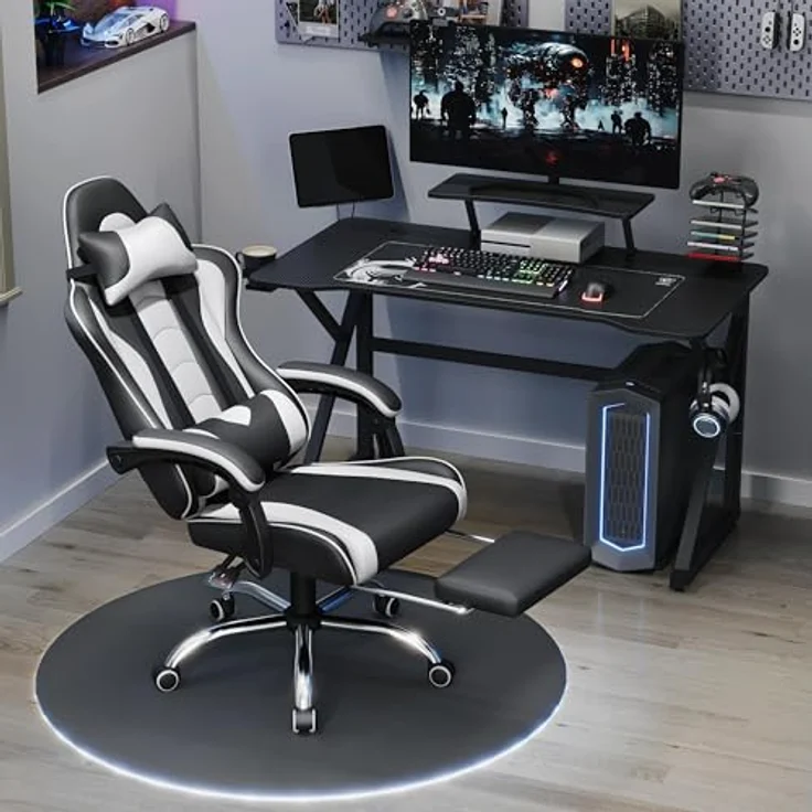 Yaheetech Gaming Stuhl Ergonomischer Gamer Stuhl mit Massagefunktion Computerstuhl mit Fußstütze Bürostuhl 90-135° Rückenlehne verstellbar Gaming Sessel PC Stuhl Weiß – Bild 5