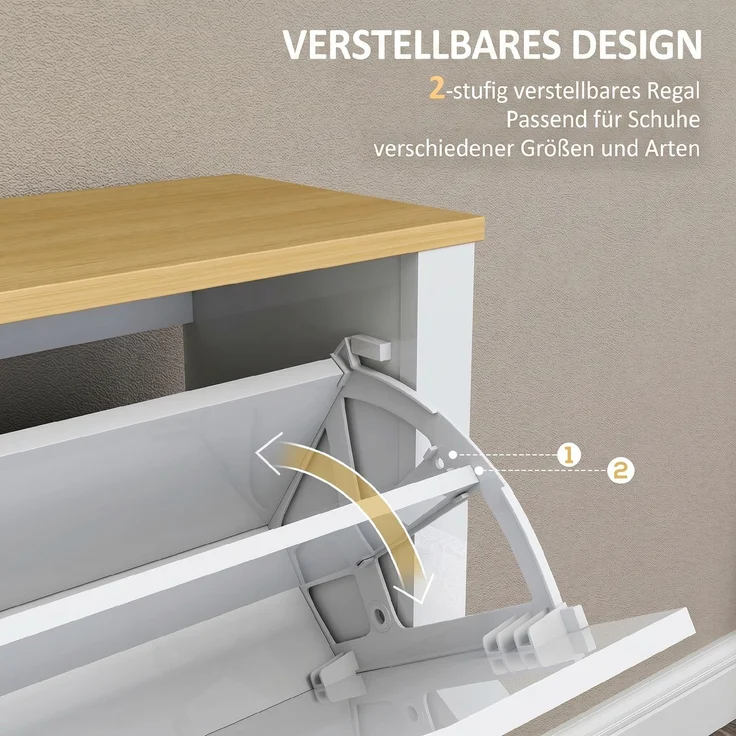 Schuhschrank Schmal mit 4 Klappfächern für 8–16 Paar Schuhe, 105 x 26 x 80 cm, Weiß+Natur--Weiß--80x26x105cm--YOUDENOVA – Bild 7