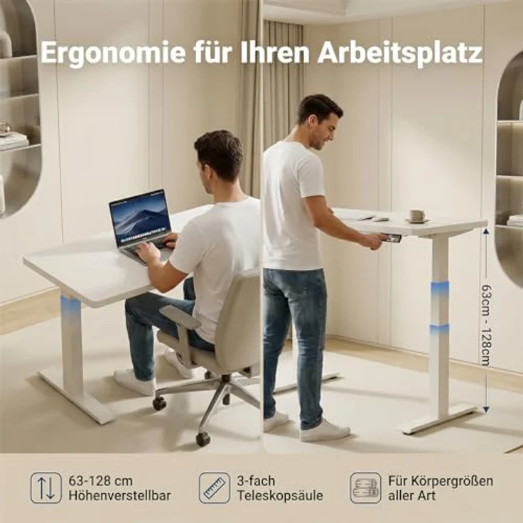 Devoko Höhenverstellbarer Schreibtisch 180x80 cm elektrisch, Höhenverstellung 63-128 cm mit Smart Control, 125 kg Tragkraft, für gesundes Arbeiten – Bild 6
