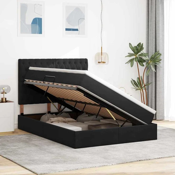 vidaXL Aufbewahrungsbett mit Matratze Schwarz 140 x 200 cm Samt 3372095 – Bild 4