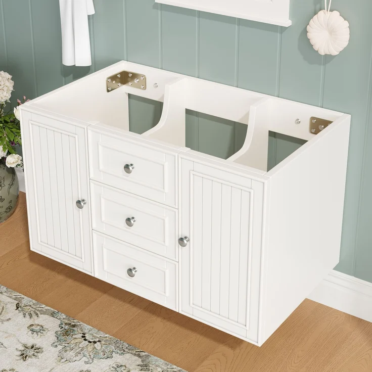 Waschbeckenunterschrank, Unterschrank, Waschtischunterschrank, Badezimmerschrank mit 3 Schubladen, viel Stauraum, Hängender Waschtisch, Moderner Stil,Badmöbel für Badezimmer,weiß,78.5×46×46.8cm – Bild 3