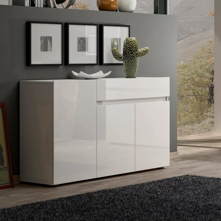 Dmora - Kommode Brits, Wohnzimmerbuffet, Wohnzimmer-Sideboard, Moderne Küchen-Speisekammer, Made in Italy, 135x38h79 cm, Glänzendes Weiß – Bild 4