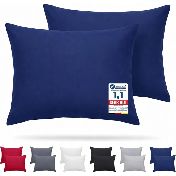Komfortec Kissenbezug 40x60 2er Set - 100% Mikrofaser, Weich & Atmungsaktiv, mit Reißverschluss - Kopfkissenbezug - Waschbar & Pflegeleicht - Blau