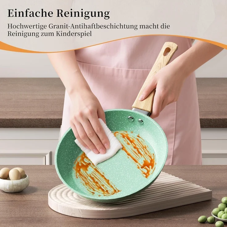 Antihaft Bratpfanne 28cm Granitbeschichtung Induktion Pfanne Grün – Bild 6