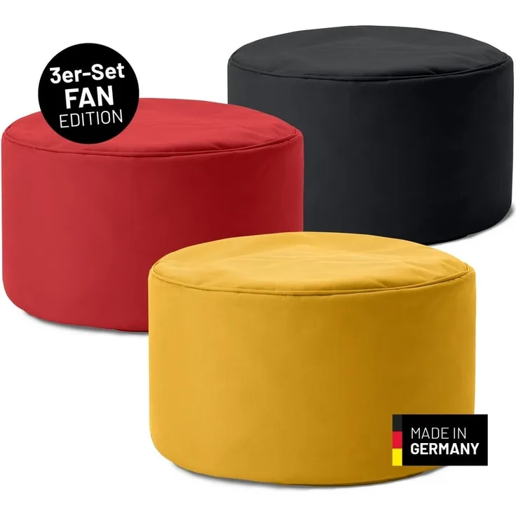 Lumaland Sitzsack-Hocker EM-Set 3-tlg. 150l schwarz/rot/gelb 1x schwarz/1x rot/1x gelb