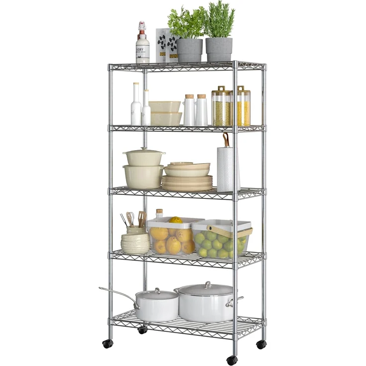 Seville Classics Drahtregal mit 5 Etagen, 5-stöckig, 76,2 cm B x 35,6 cm T (neues Modell), verchromt, beschichteter Stahl – Bild 7