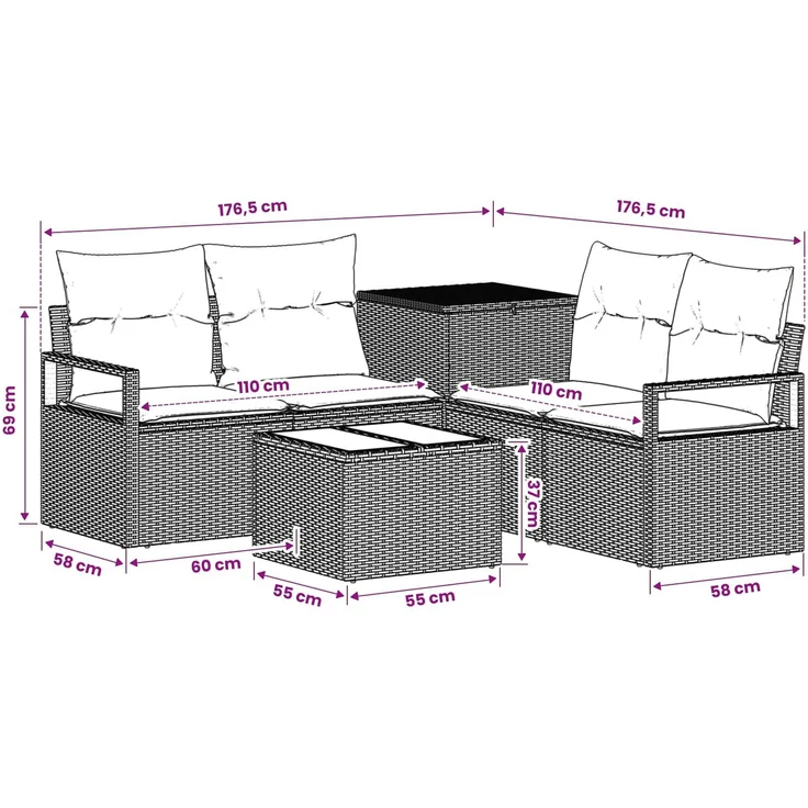 vidaXL Sofa Set 6 stk. Schwarz Polyrattan und Stahl 3447229 – Bild 12