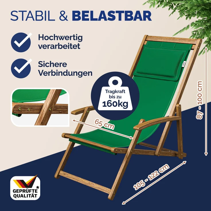 Sonnenliege Gartenstuhl Akazienholz 4 verschiedene Farben – Bild 3