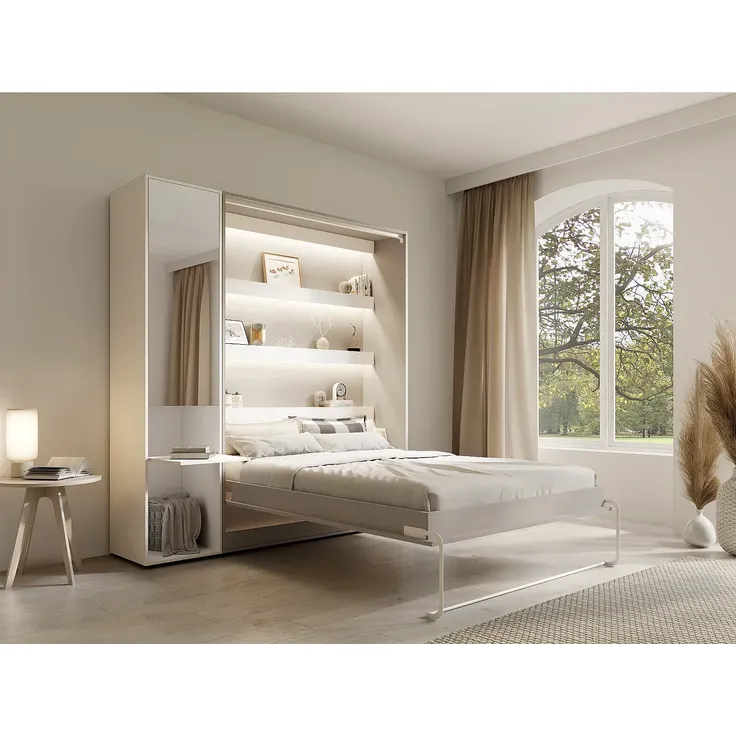 Vente-unique - RAPILI Bett Holz, Platte BeigeWeiß - B 50 cm239,2 cm x H 225,2 cm x L 209 cm