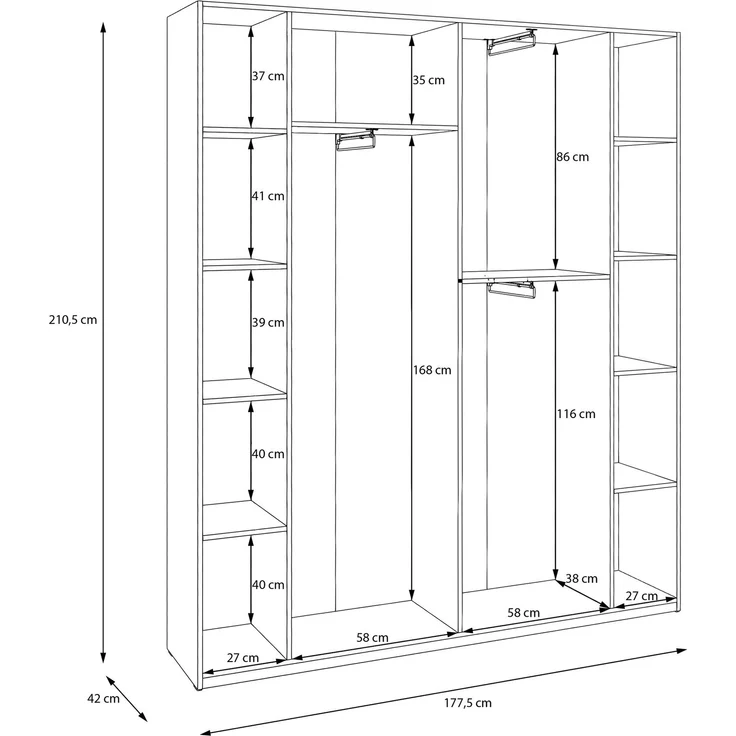 Forte HOME NOOK Mehrzweckschrank 180 40, moderner Drehtürenschrank mit 4 Türen,Flur, Holzwerkstoff, Weiß, 177,5 cm breit x 210,5 cm hoch x 42 cm tief – Bild 7