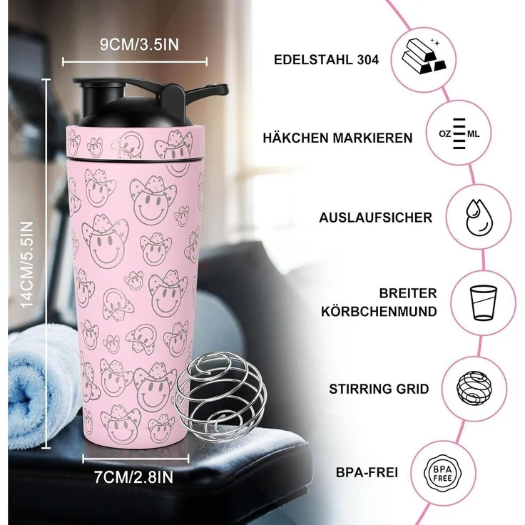 750ml Edelstahl Protein Shaker mit Kugel, Eiweiß Bottle rosa – Bild 4