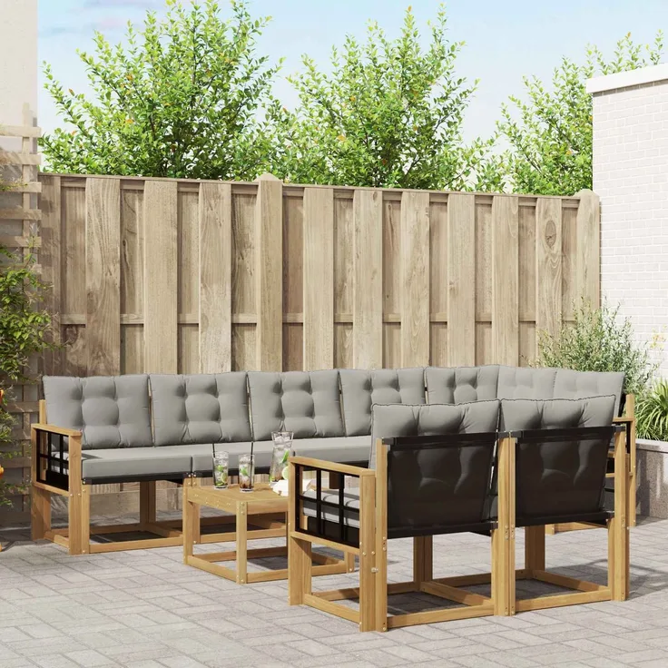 vidaXL Outdoor-Sofagarnitur 9 stk. Weiß und Hellgrau 3389625
