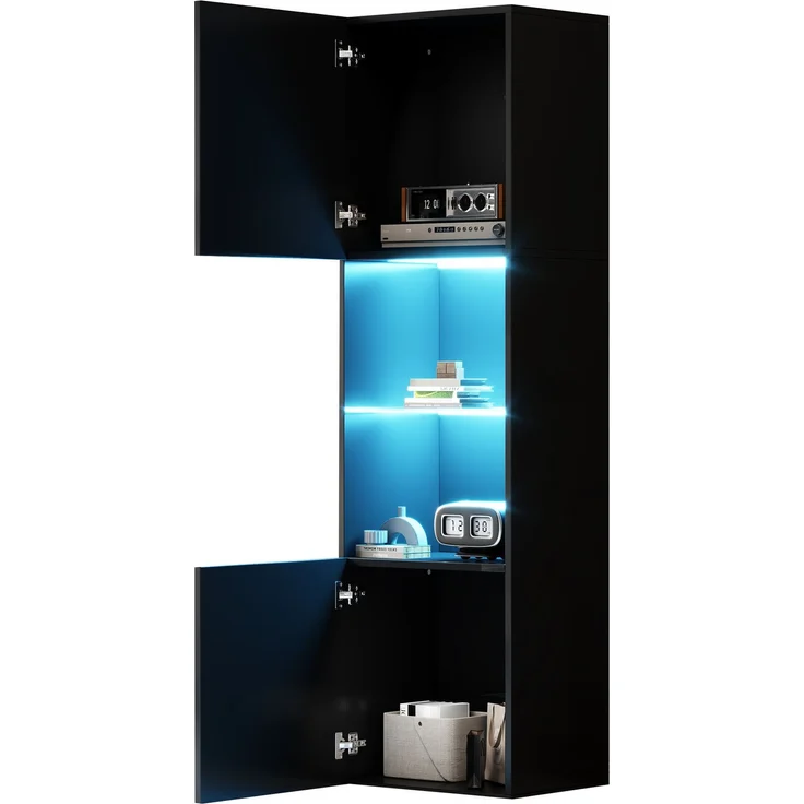 ZUBALIYA Vitrine (45 x 35 x 160 cm), LED - Beleuchtung, Hochglanzoptik, Aufbewahrung für Sammlerstücke, Geschirr und Dekoration, Schwarz – Bild 11