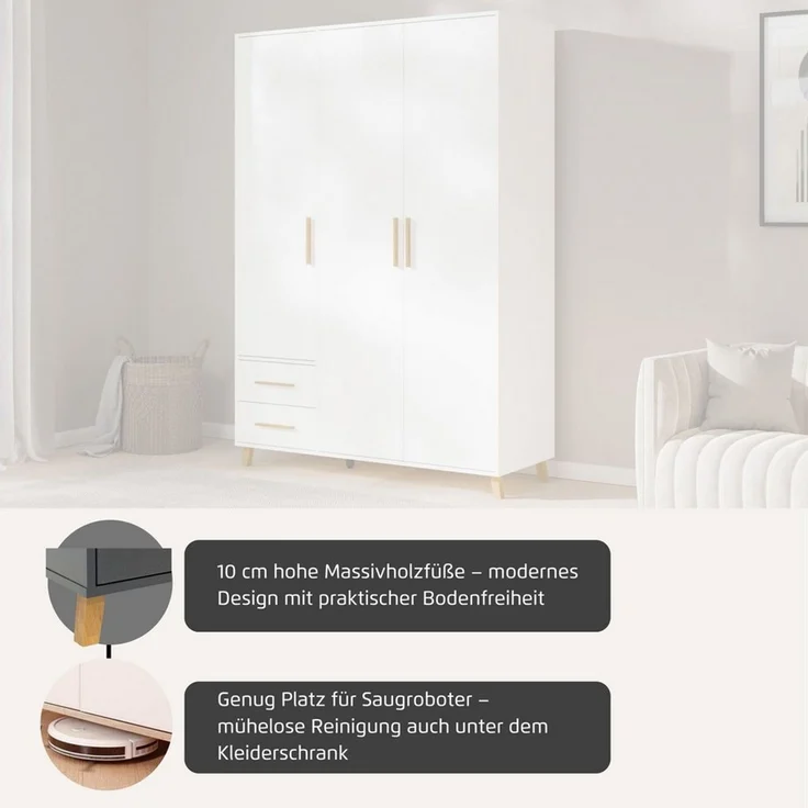 rauch Kleiderschrank Drehtürenschrank Schrank Garderobe SHINJO Breiten 93/140/187 cm (in 3 verschiedenen Ausstattungen BASIC/CLASSIC/PREMIUM) Griffe und Füße aus Massivholz, viel Stauraum MADE IN GERMANY – Bild 3