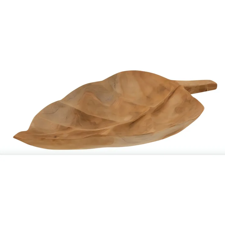 J-LINE / Schüssel /Schale Blatt Teak Naturell Small / Holz / L39,50xB15,00xH5,00cm