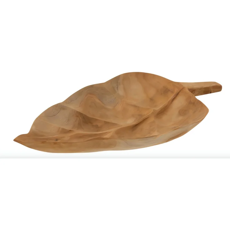J-LINE / Schüssel /Schale Blatt Teak Naturell Small / Holz / L39,50xB15,00xH5,00cm