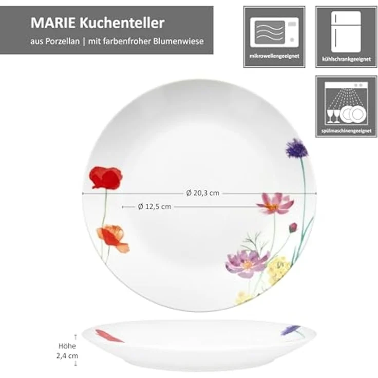 MamboCat Frühstücksteller 6er Set Marie Kuchenteller Porzellan 6 Personen Blumen – Bild 6