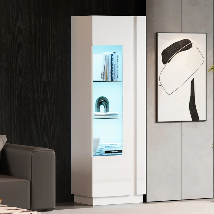 60*40*180cm Schrank,Vitrine ausSchranktür aus Acryl,Vitrine Hochglanz Lagerschrank mit LED-Beleuchtung, 3 Glasboden ,Highboard, Aufbewahrungsschrank, Hochschrank, Sofaschrank,Weiß--Weiß--60x40x180cm--YOUDENOVA – Bild 4