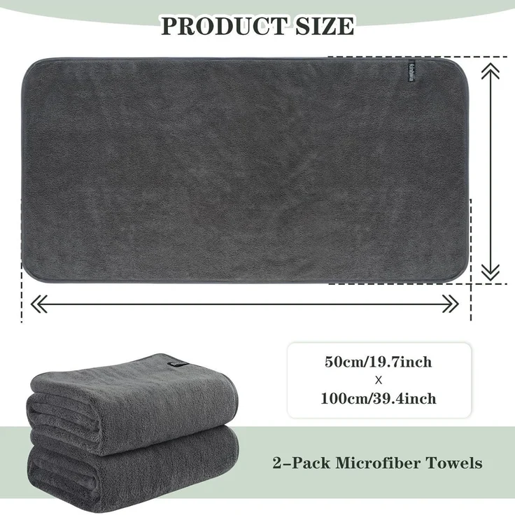 Mikrofaser Handtuch Haare 2er Pack Flauschig Saugstark 50x100cm dunkelgrau – Bild 2