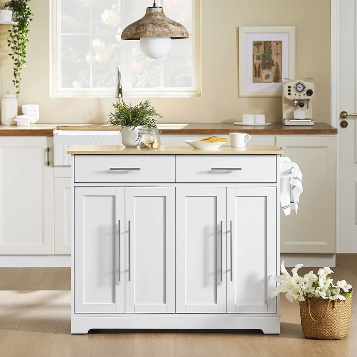 SoBuy FKW129-WN Kücheninsel, MDF, Melamin, Weiß, 107 x 91 x 46 cm – Bild 2