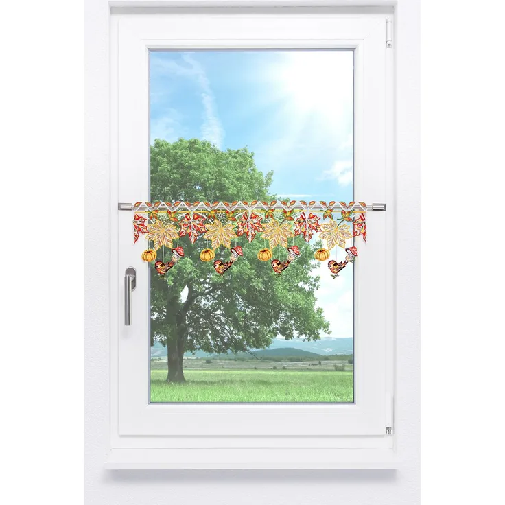 Scheibengardine Plauener Spitze - Herbstliebe (Bx H) 96cm * 21cm rot/Multicolor