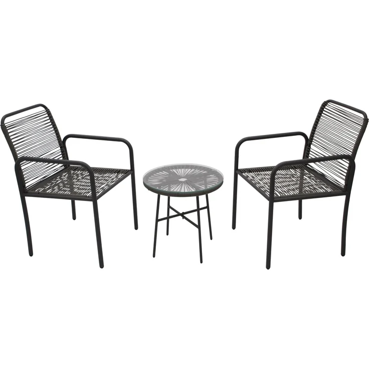 DEGAMO SALINAS Gartengarnitur, Metall + Ropeoptik, anthrazit/grau, 3-teilig (Tisch 45cm) – Bild 3