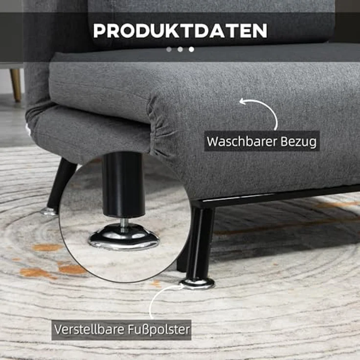 HOMCOM Sessel Schlafsofa, Klappmatratze, Bett, Gästebett (Klappbett, 1-St, Schlafsessel), für Wohnzimmer, Dunkelgrau – Bild 8