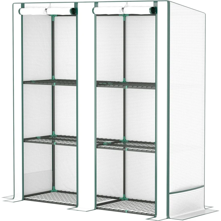 MELAYR, Gartengewächshaus mit 3-stufigem Metallregal, Balkongewächshaus, PE-Folie, Schrägdach, 144 x 48 x 152 cm, weiß – Bild 2
