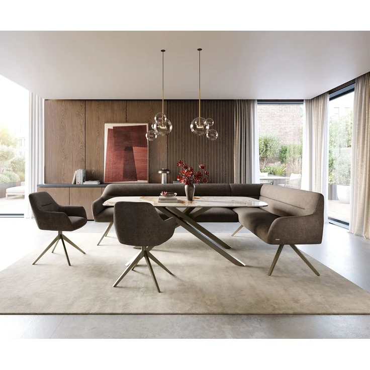 Esszimmerbank Taya-Flex 285x190 cm Strukturstoff Soft Taupe Kreuzgestell kantig Effektfinish Titan Taschenfederkern Links – Bild 2